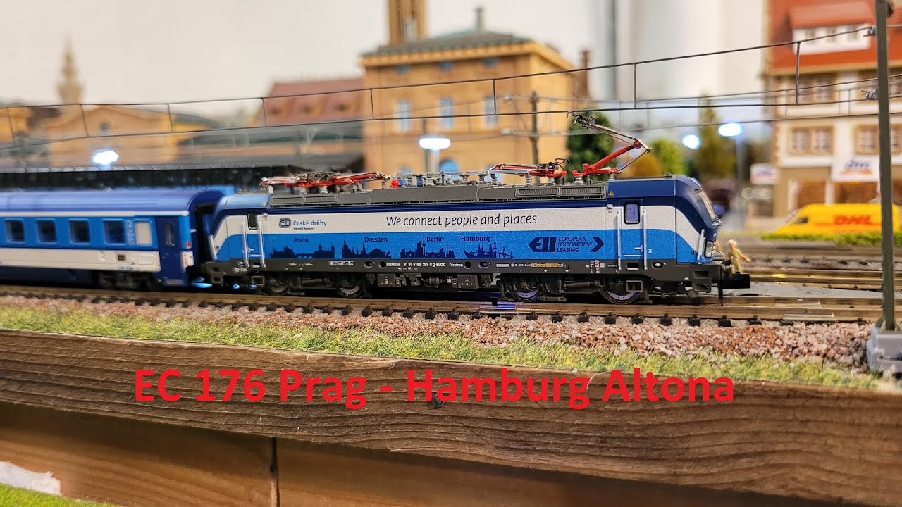 EC 176 CD (Ceske Drahy) Praha - Hamburg Altona Spur N mit BR 193 von Fleischmann und Wagen von ASM