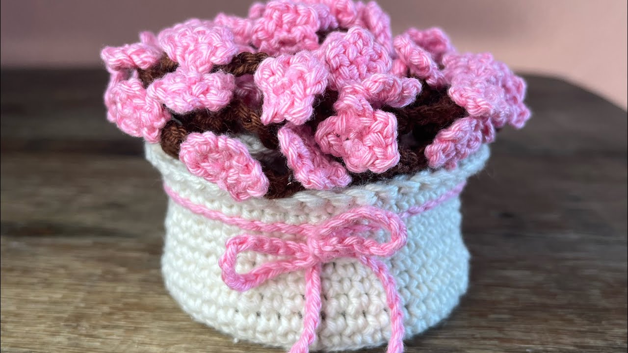 Como Fazer Porta Copos Com Vaso em Crochê Flor de Cerejeira/Sakura Passo a Passo Lindo