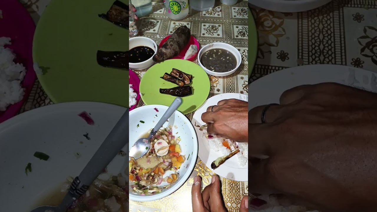 Let's eat mga gomings kilawin na dilis and peneretong talong with ginamos