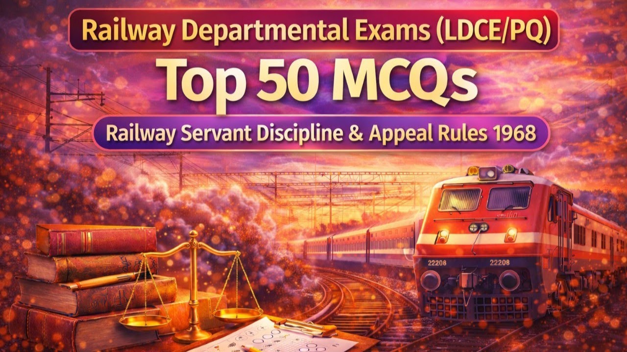 Top 50 MCQs !! Discipline & Appeal Rules -1968 !! Railway Departmental Exams !! LDCE/PQ