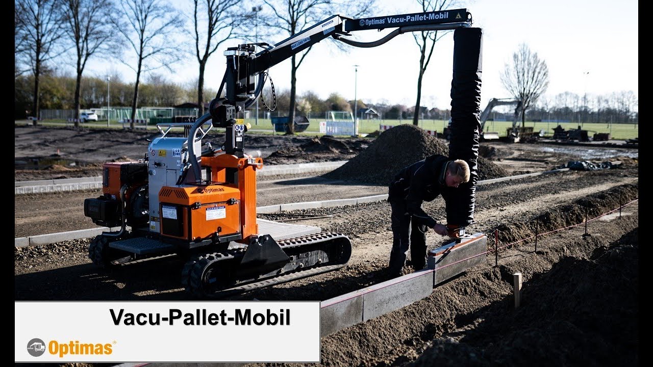 Bord- und Rinnensteine setzen mit dem Optimas Vacu-Pallet-Mobil/Placing kerbs + gutter stones