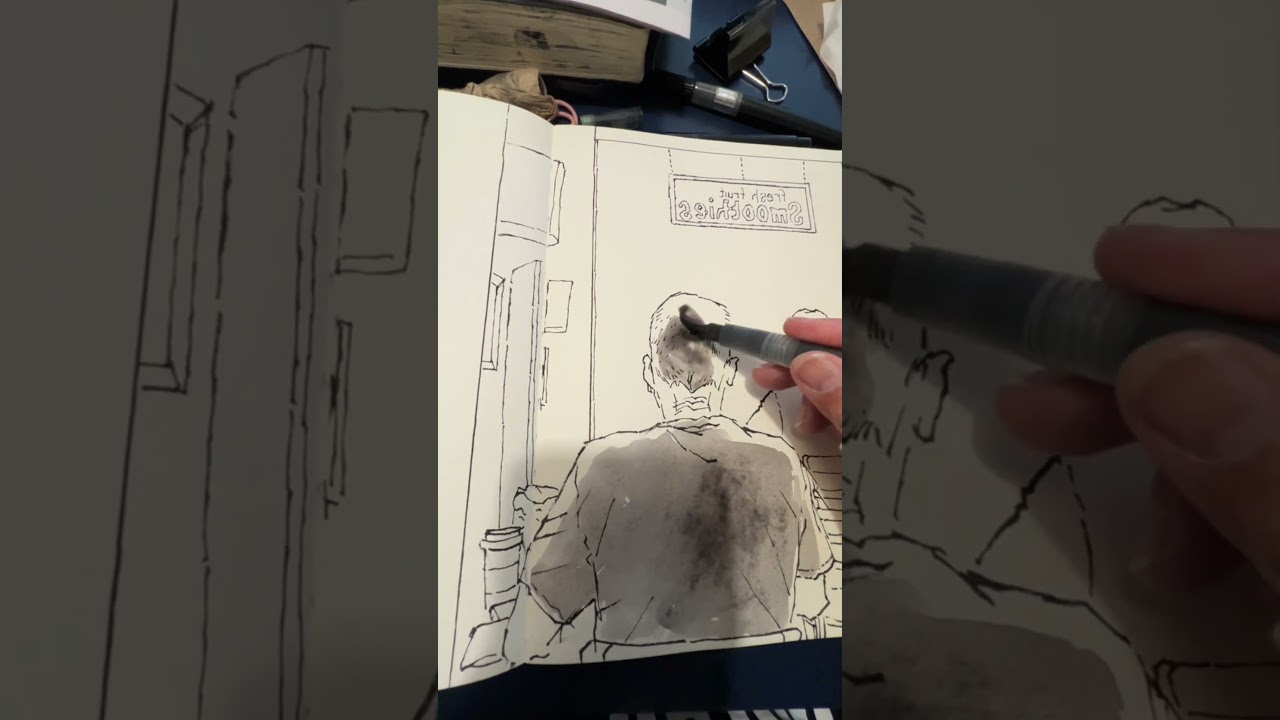 Drawing people sitting by the window 