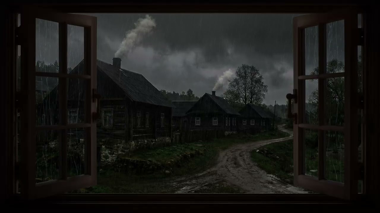 Yağmurlu Köy Manzarası 🌧️🏡 | Yoğun Yağmur Sesi & Rahatlatıcı Ortam | TV Tablosu | TV Wallpaper Art