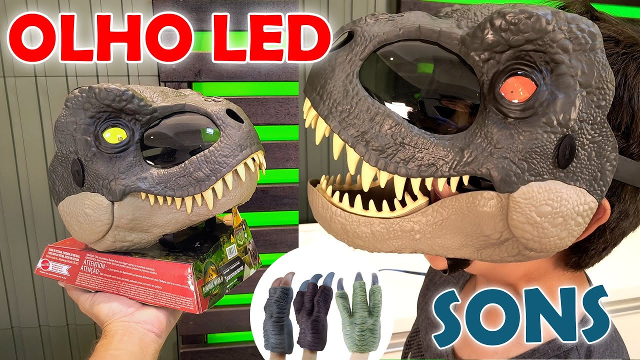 MÁSCARA DINOSSAURO OLHOS LED E SONS MATTEL RAGE N ROAR Jurassic World Rebirth T-REX!