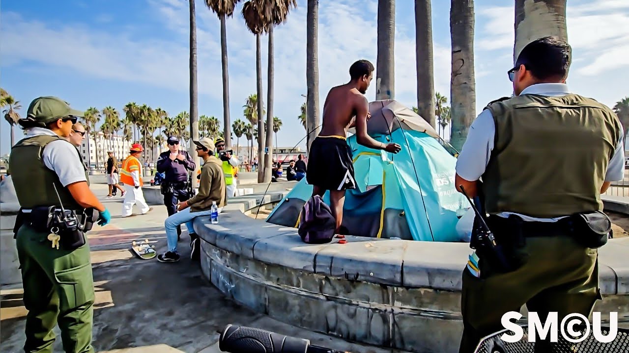 Venice Beach Cleanup Sees Homeless Man Comply with Tent Removal at Skateboard Park
