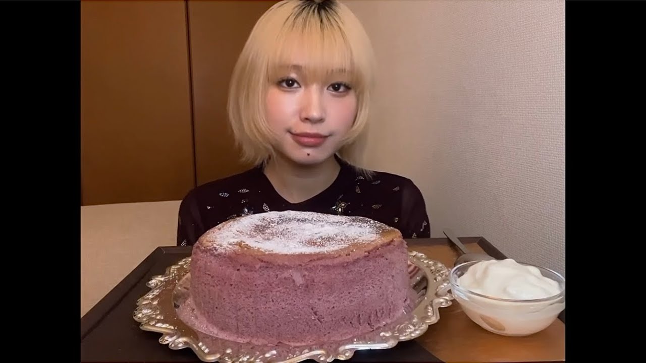 【紫芋スフレチーズケーキ】ASMR I Mukbang 🍠