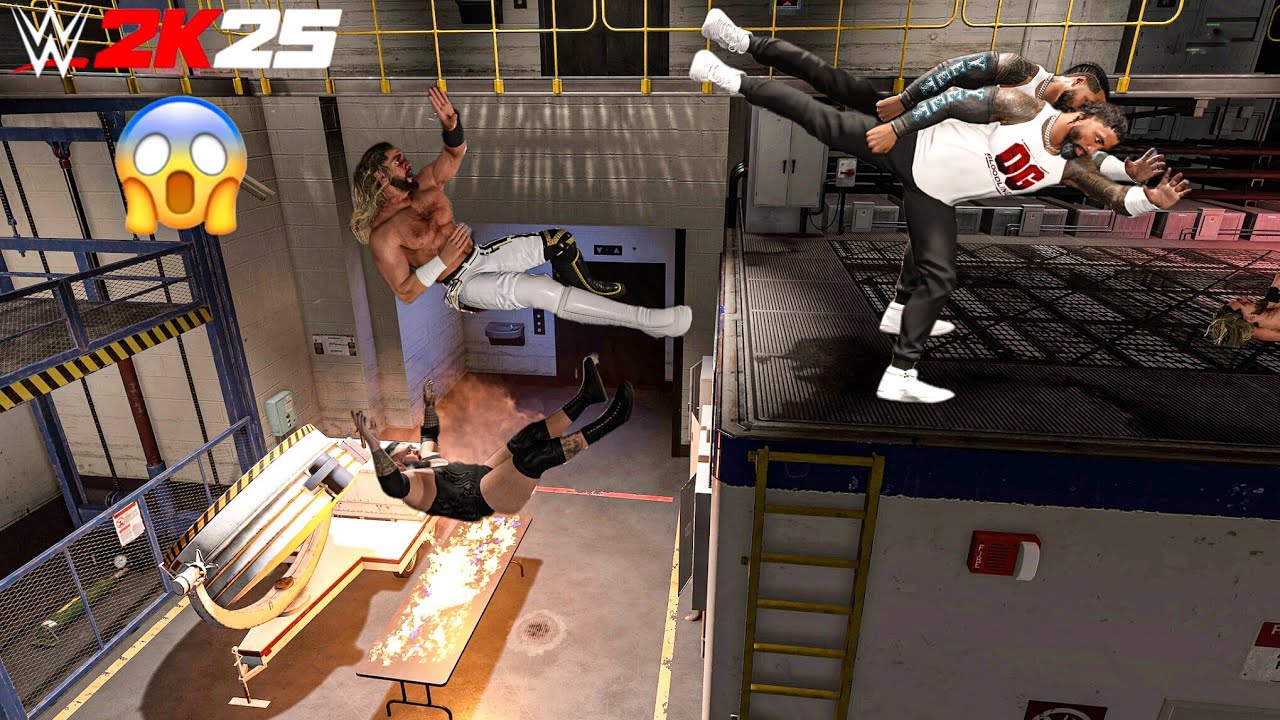 WWE 2K25 - Jey Uso and Jimmy Uso Backstage Stage Attack on The Vision | Gameplay