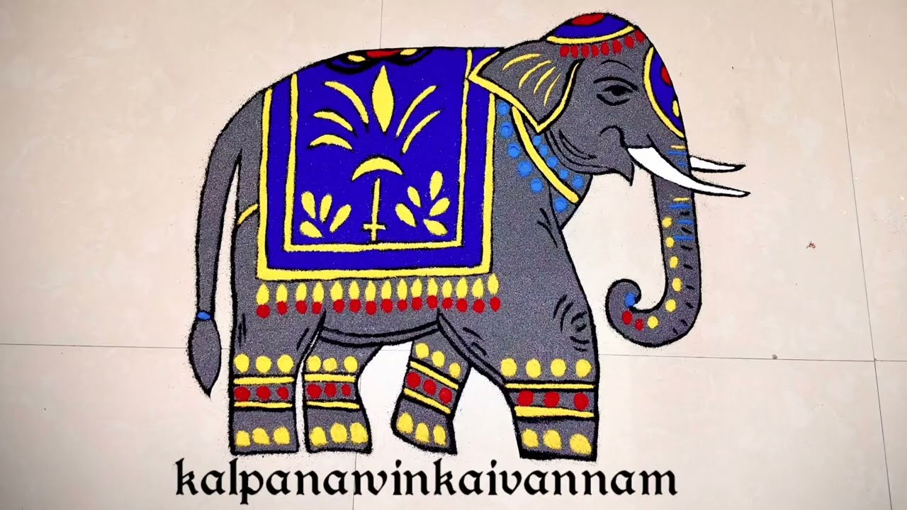Freehand Elephant 🐘🐘🐘 Rangoli 🎉 