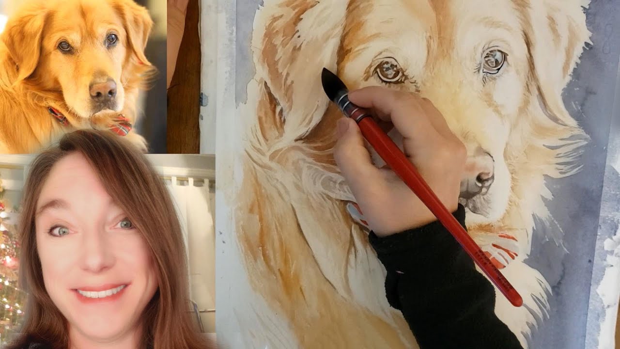 How to paint a Golden Retriever in Watercolor for Beginners - Fur, Loose Background, and more!