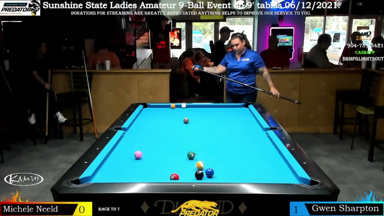 Michele Neeld vs Gwen Sharpton | 2021 QBall Billiards Jacksonville, FL Ladies Amateur 9-Ball Match#2