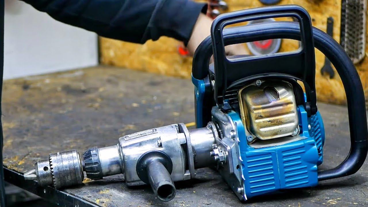 Making Powerful Drill using a Chainsaw