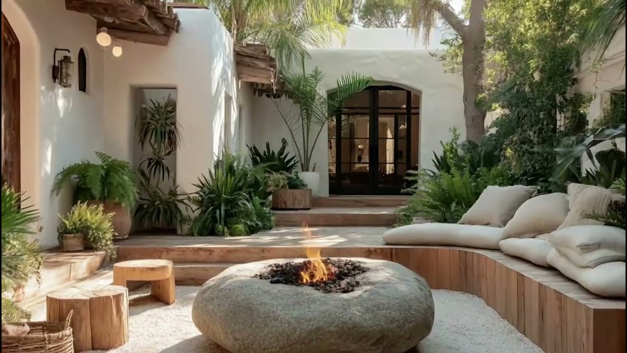 Mediterranean Courtyard Fire Pit Ambience | 3 Hours of Calming Sounds for Stress Relief 4K