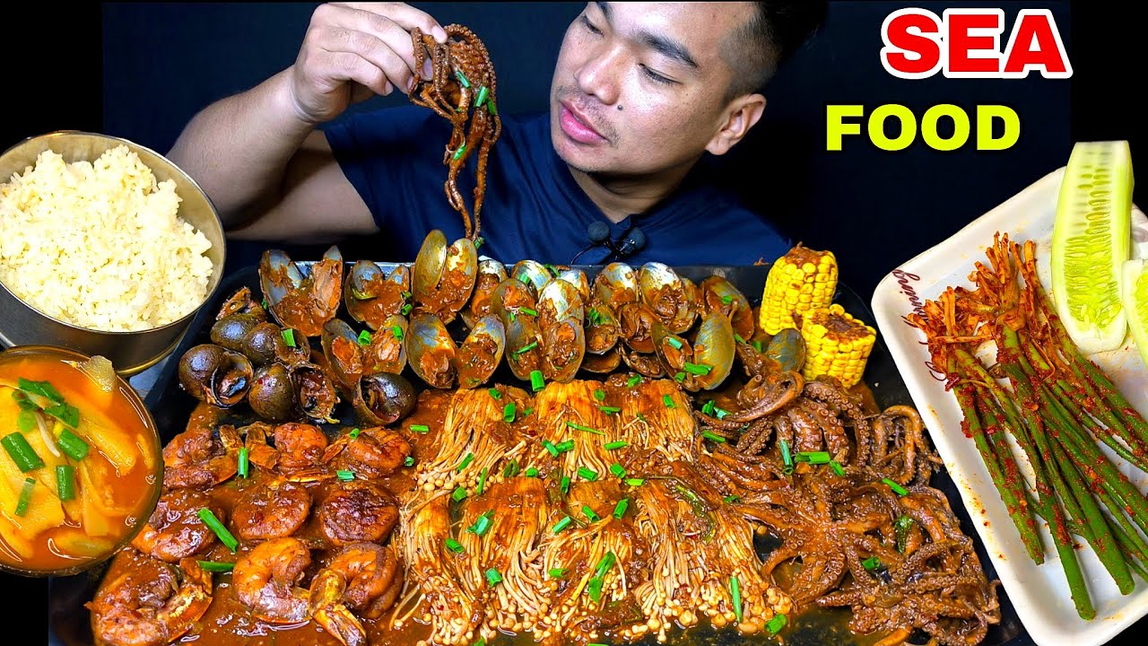 Spicy Sea Food 🥵 (spawn octopus snail )Enoki Mushroom 🍄