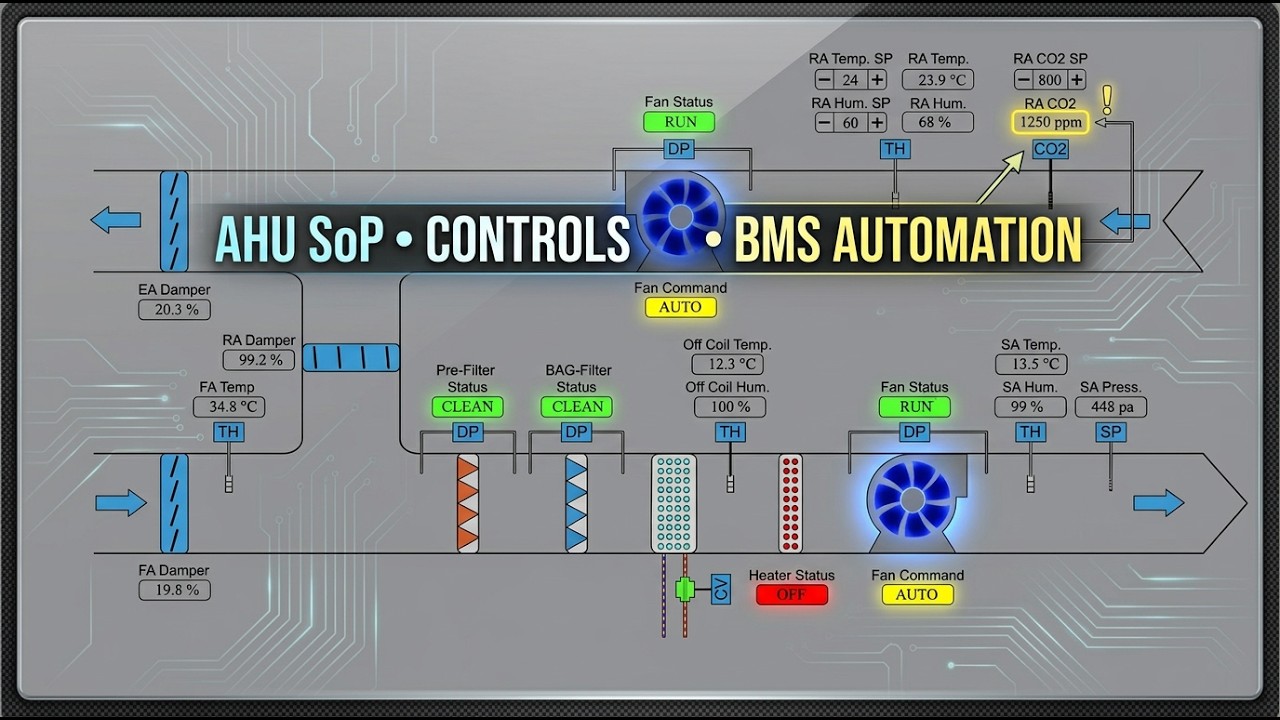 BMS Sequence of Operation - Air Handling Unit with Startup,Shutdown sequence & control loops #bms