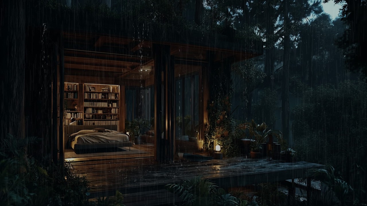 Quiet Forest Room in Soft Night Rain | Cozy Woodland Ambience for Deep Rest and Calm Sleep