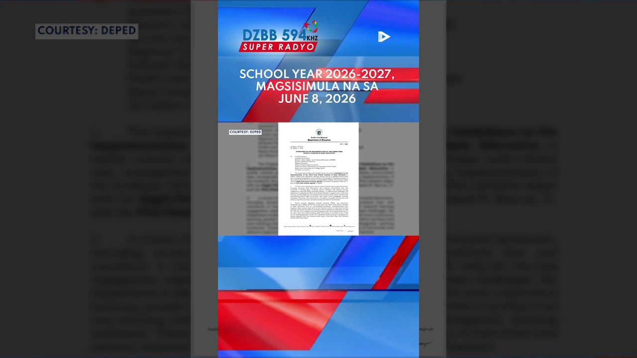School year 2026-2027, magsisimula na sa June 8, 2026; 3-term school calendar, ipatutupad na rin