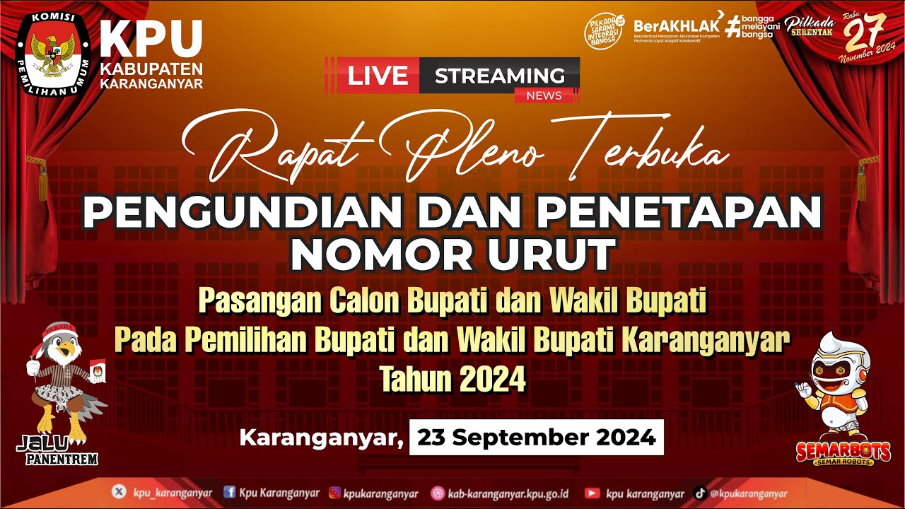 RAPAT PLENO TERBUKA PENGUNDIAN DAN PENETAPAN PASLON BUPATI DAN WAKIL BUPATI KARANGANYAR 2024