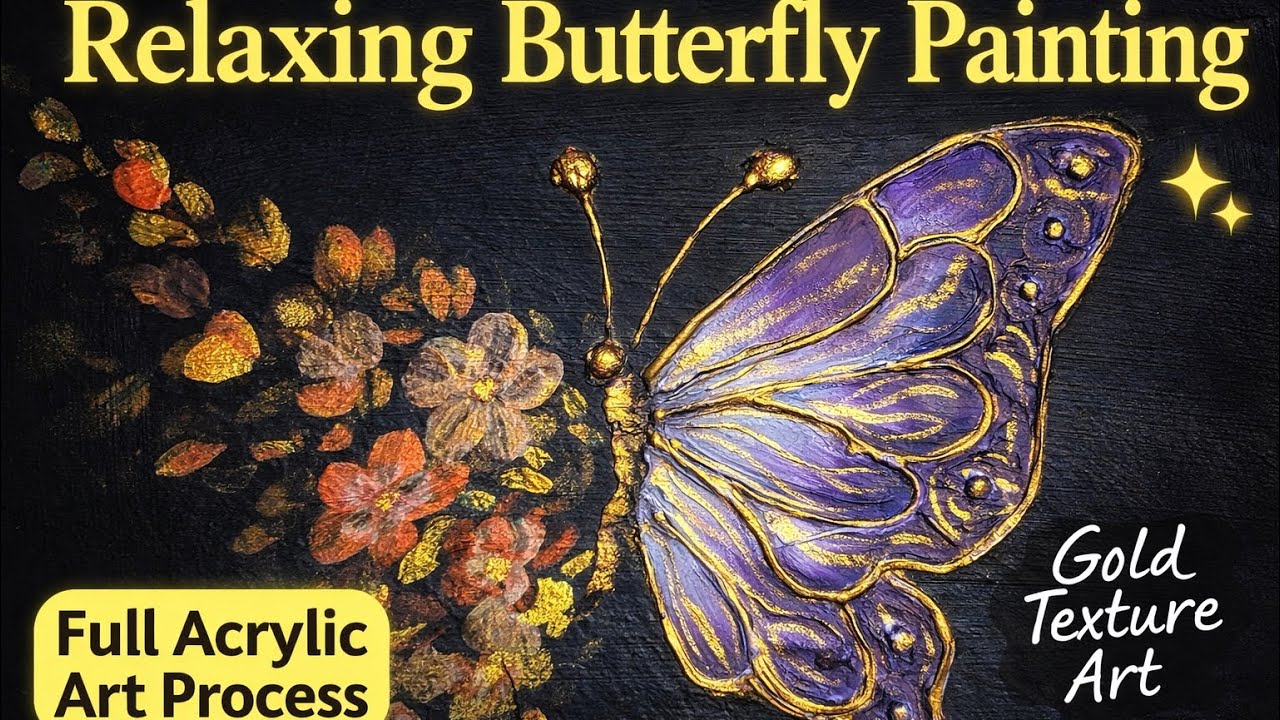 Relaxing Butterfly Painting with Gold Texture | Full Acrylic Art Process 🦋 @Vividpopart 