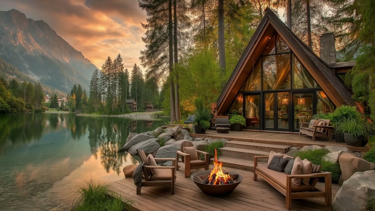 Tranquil Cabin by the Lake | Warm Campfire, Still Waters & Gentle Birdsong