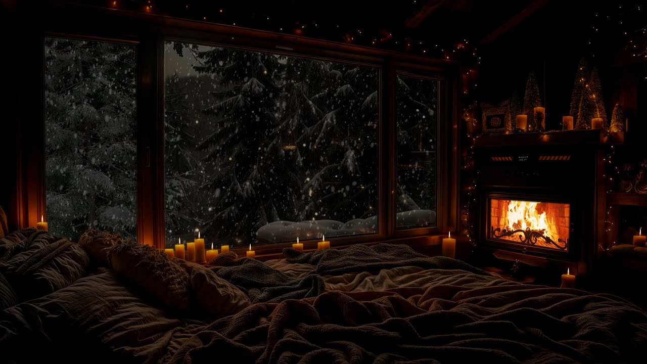 Tranquil Winter Night ❄️🔥 Soft Snow and Cozy Fireplace Sounds for Deep Relaxation and Sleep