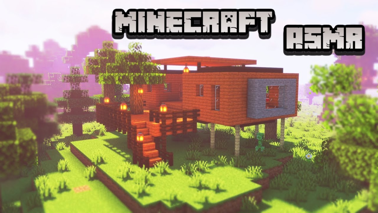 Minecraft ASMR | Building a Modern Treehouse Base 🌳Ear to ear whispering