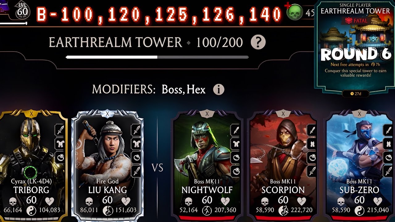 Fatal Earthrealm Tower Boss Battle 100, 120, & 140 Fight + Reward Mortal Kombat Mobile