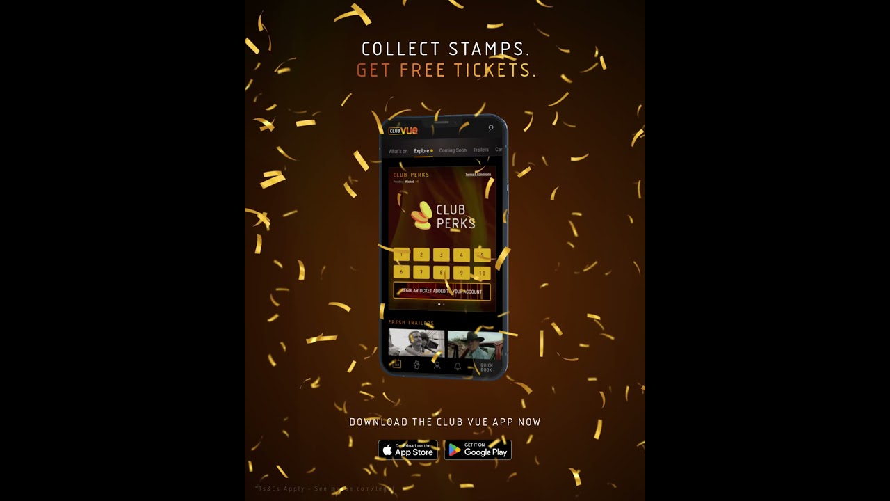 Club Vue.  Collect Stamps. Get Free Cinema Tickets.