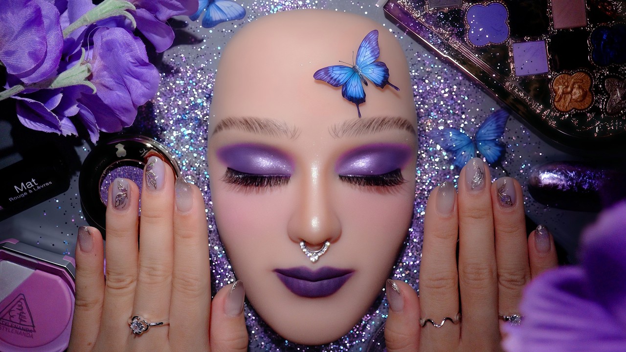 ASMR Makeup TRANSFORMATION 💜Purple Butterfly Ethereal Look  Satisfying Makeover MAKEUP #1