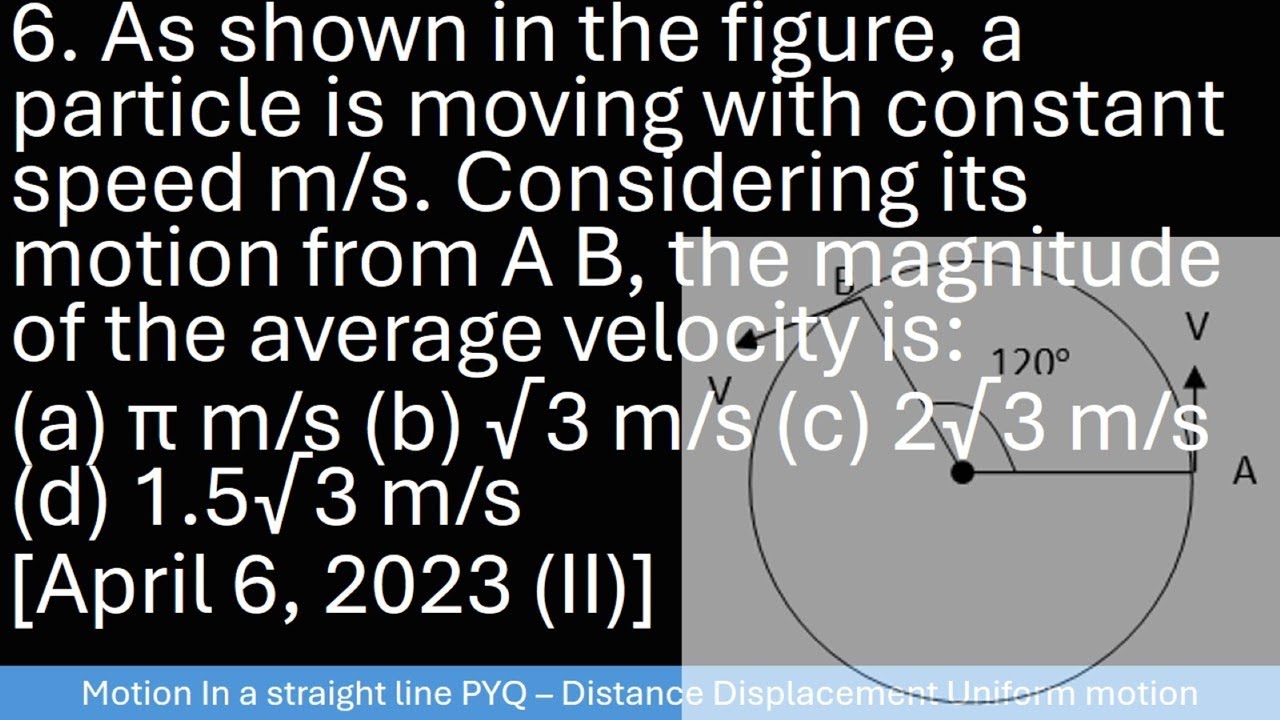 As shown in the figure, a particle is moving with constant speed m/s. Considering its motion from A