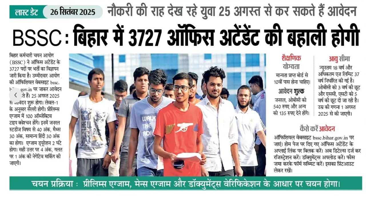 BSSC Bihar Recruitment 2025 | 3737 Office Attendant Vacancy | Bihar Govt Jobs 2025 | Kunal Raj