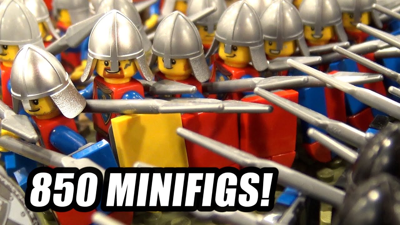 Огромная битва за замок LEGO с 650 минифигурок! Рыцари-львы против Чёрных соколов