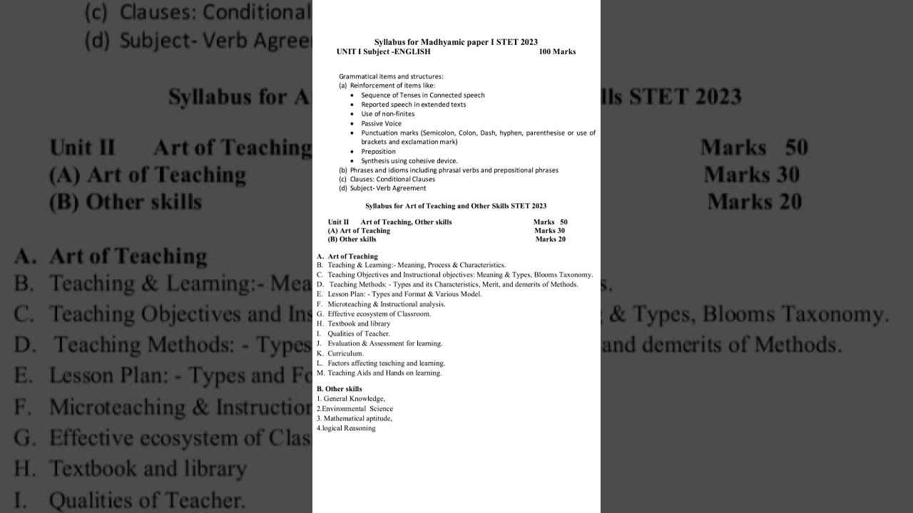 Bihar -STET-paper1 English syllabus