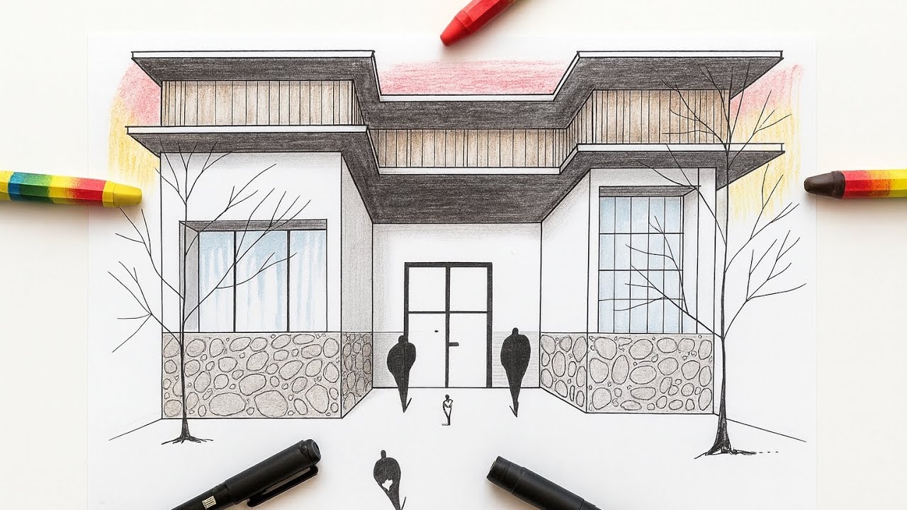 One-Point Perspective of a Building Facade