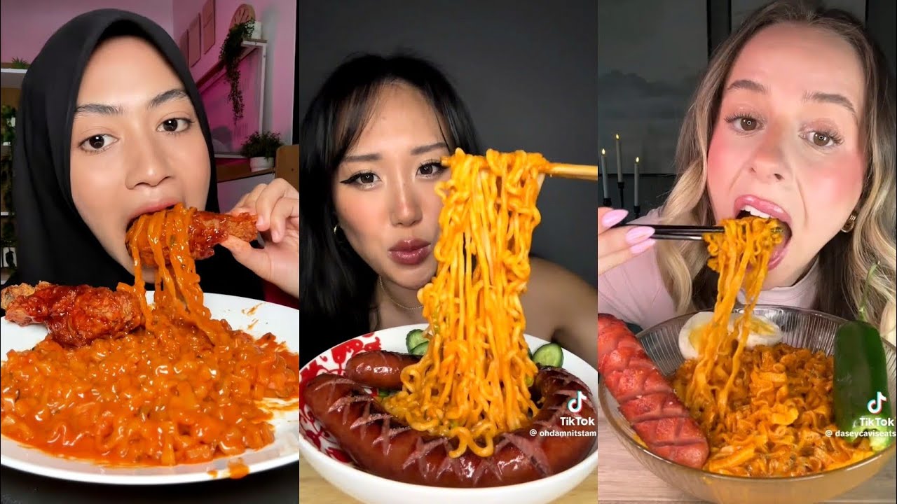 Spicy Buldak Noodles Mukbang Compilation 🔥 *SLURPPING* Samyang with Onion Cups 🧅 Wingstop 🍗 & more..