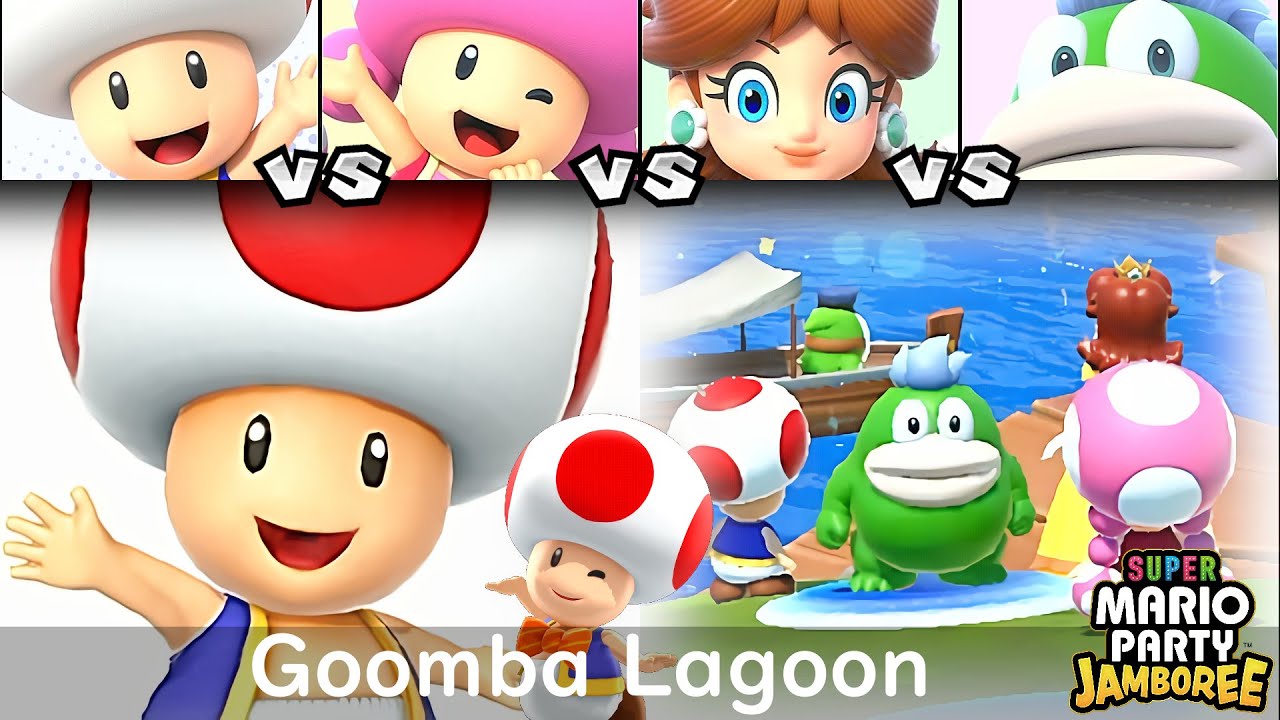 Super Mario Party Jamboree Toad vs Toadette vs Daisy vs Spike in Goomba Lagoon