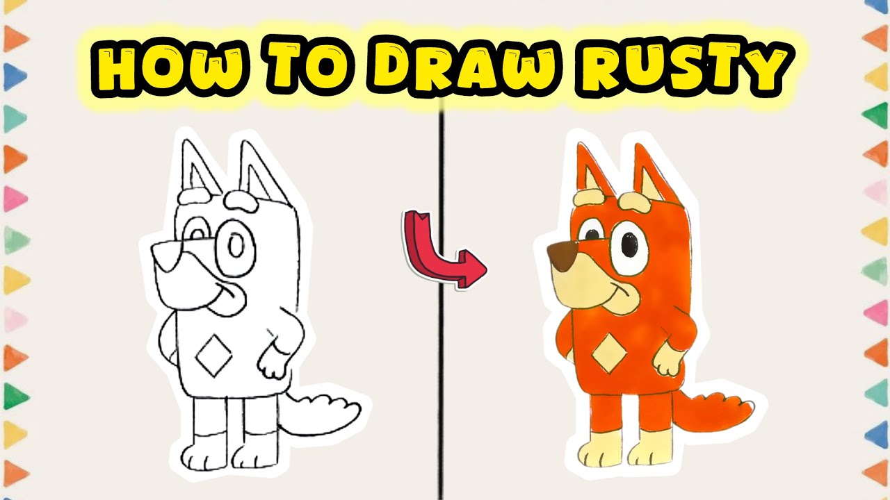 How to Draw Rusty from Bluey – Simple Cartoon Puppy Drawing