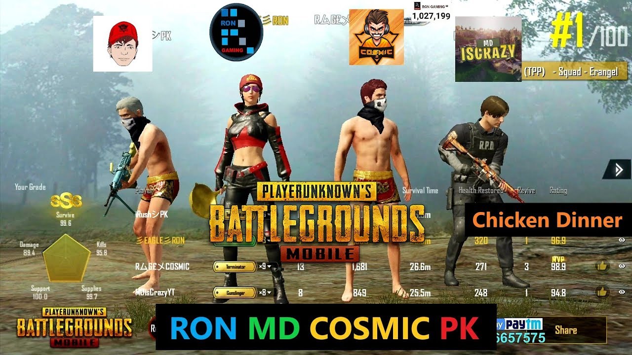 [Hindi] PUBG Mobile | RON, MD, COSMIC & PK Amazing Squad Winner Winner Chicken Dinner