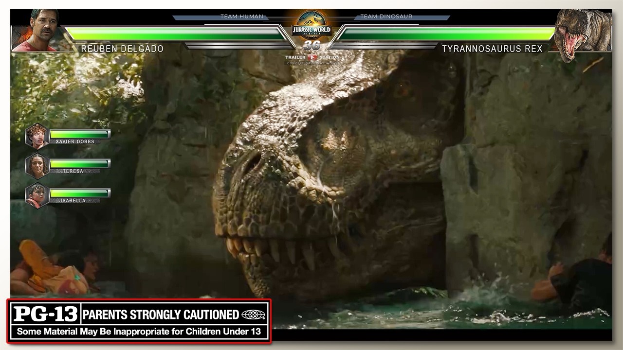 T-Rex Attack Human @River with Healthbars