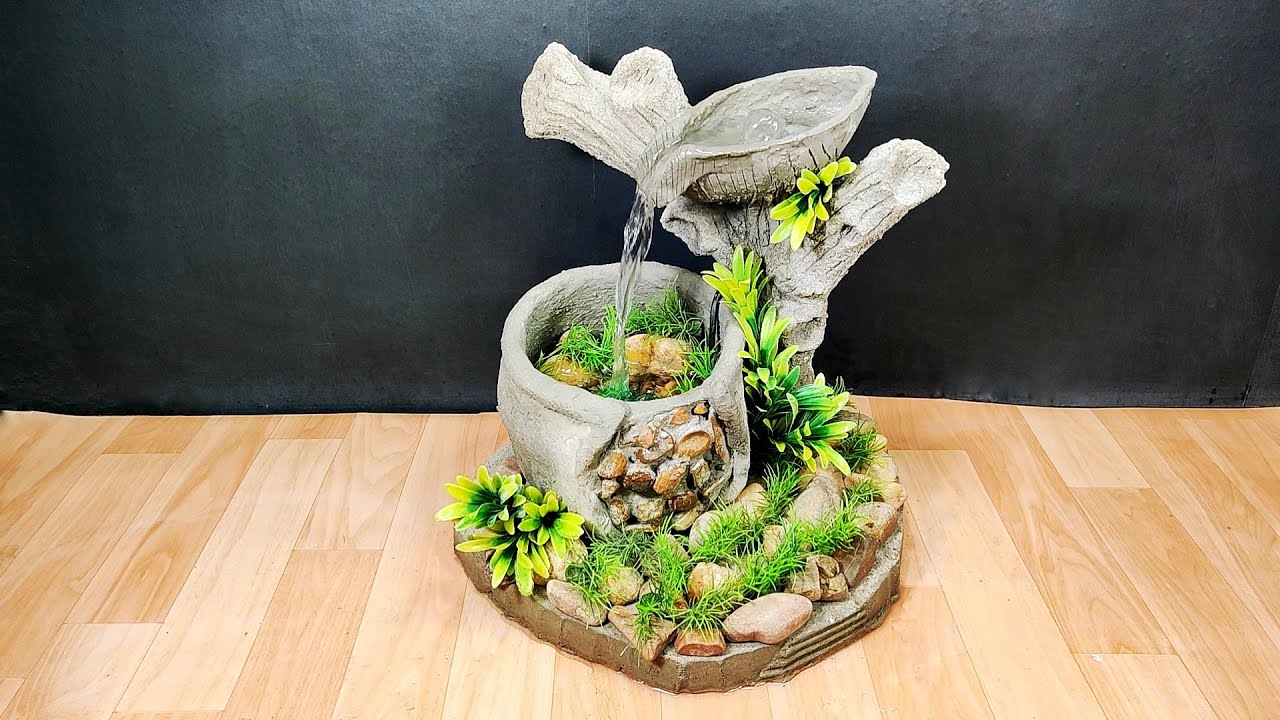 Very very beautiful table top waterfall fountain water fountain making at home