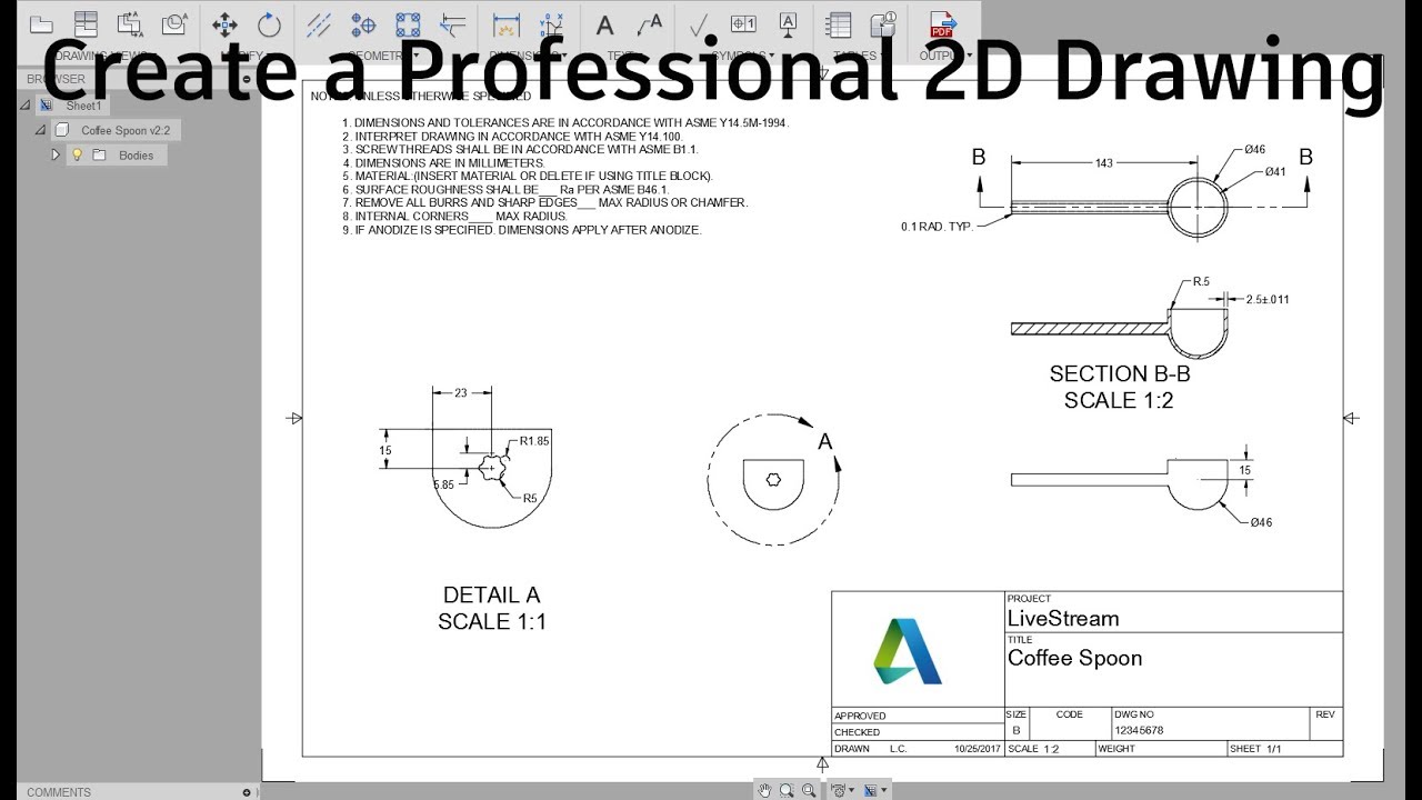 Fusion 360 — Create a Professional 2D Drawing — #LarsLive 84