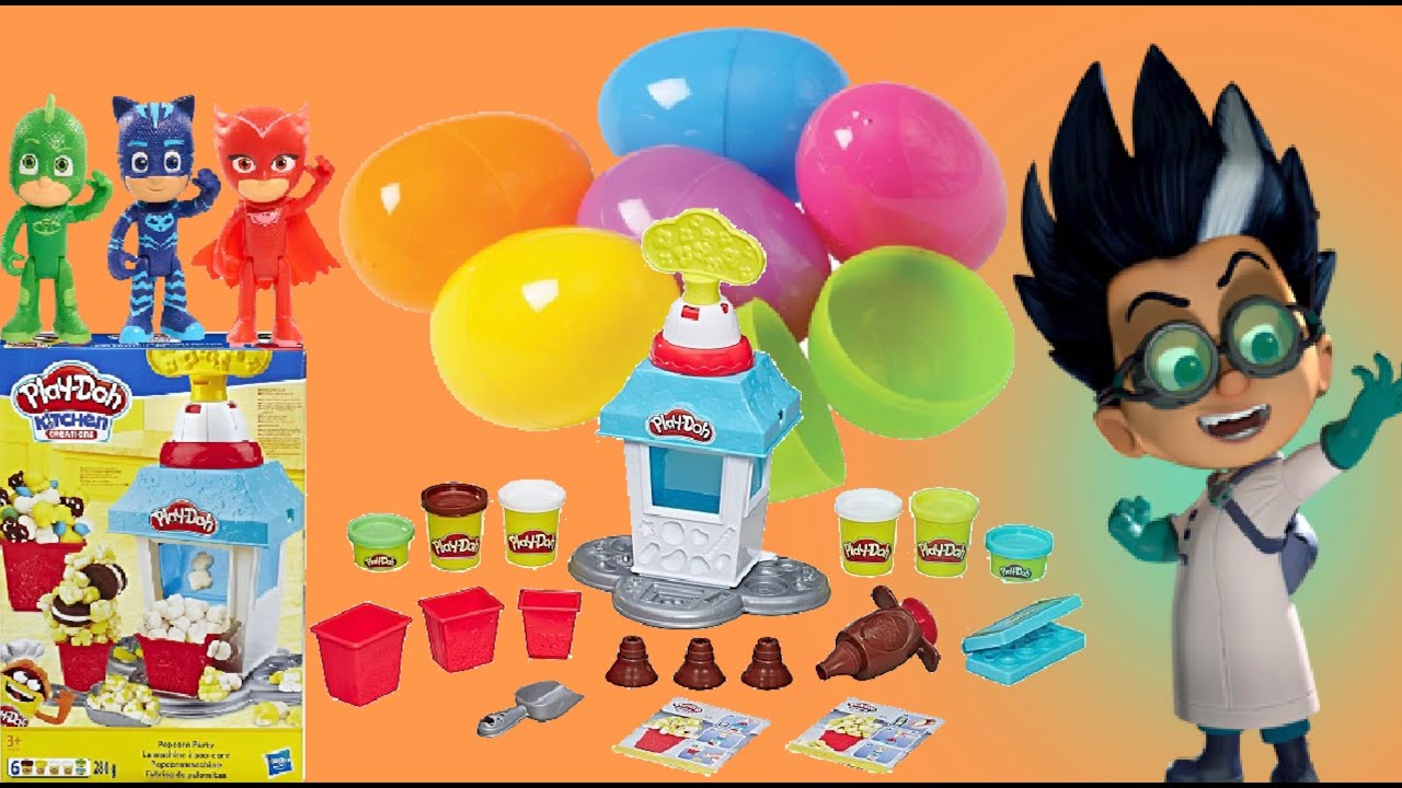 PLAY-DOH POPCORN PARTY PLAY SET KITCHEN CREATIONS UNBOXING TOY REVIEW WITH P J MASKS.