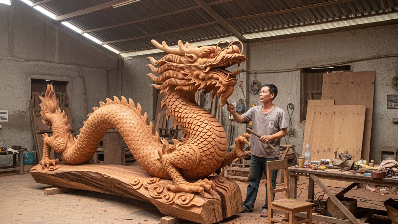 Wood Carving Dragon Process – Creating Majestic Wooden Dragon Sculptures from Start to Finish