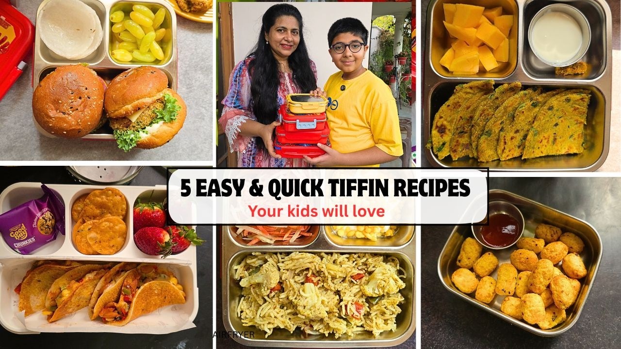 5 Easy Kids Tiffin Recipes: Air Fryer Potato Nuggets, Burgers, Healthy Tacos  & More