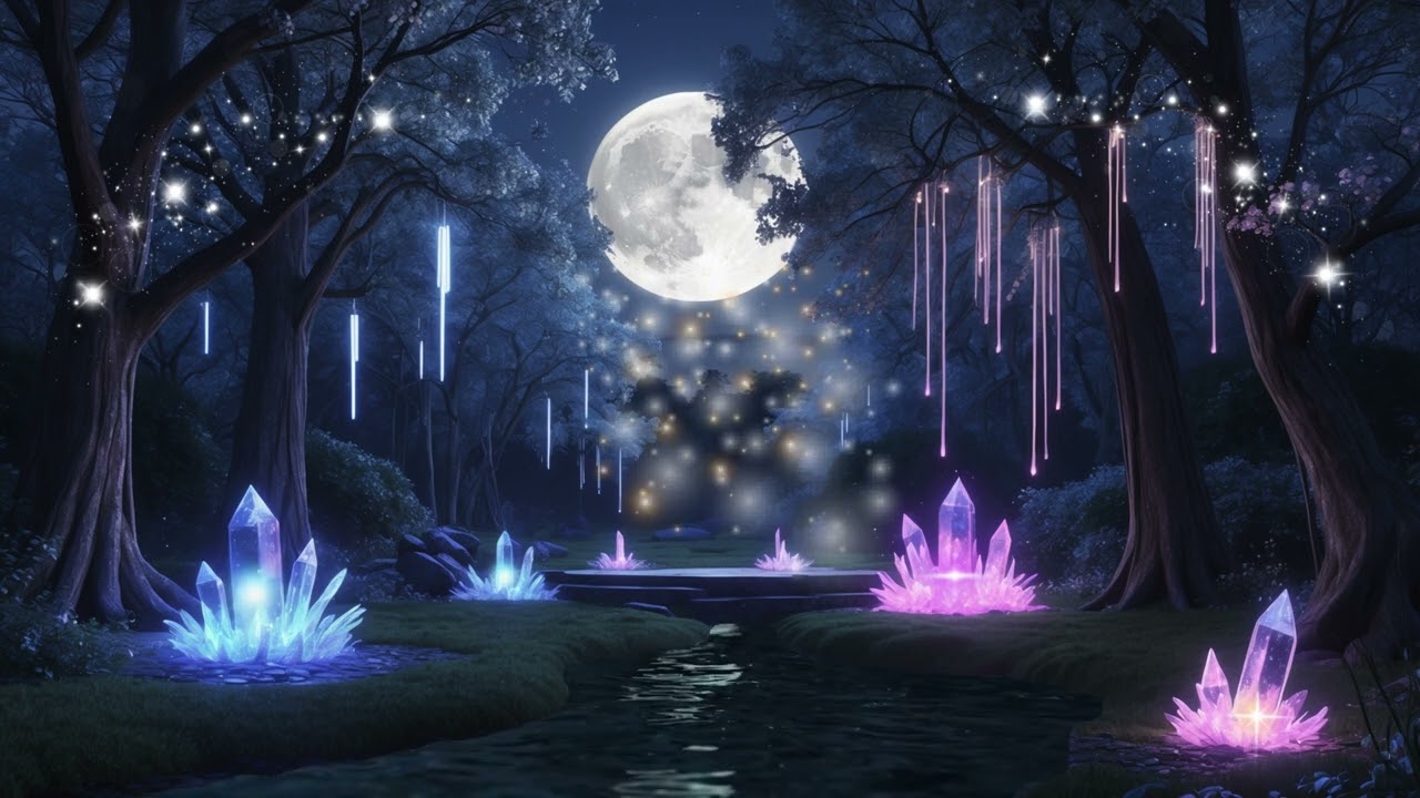 Enchanted Night Fairy Forest 🌙✨ | Glowing Crystals, Mystical River & Twinkling Lights
