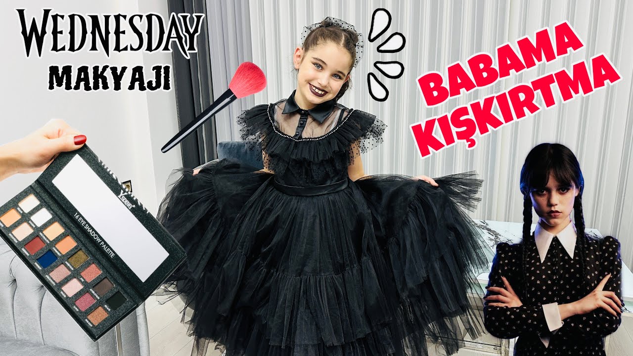 ELİF SİNEM’E WEDNESDAY MAKYAJI YAPTIK BABAMIZA KIŞKIRTMA YAPTIK !! BABAMI UYKUDA BOYADIK !!