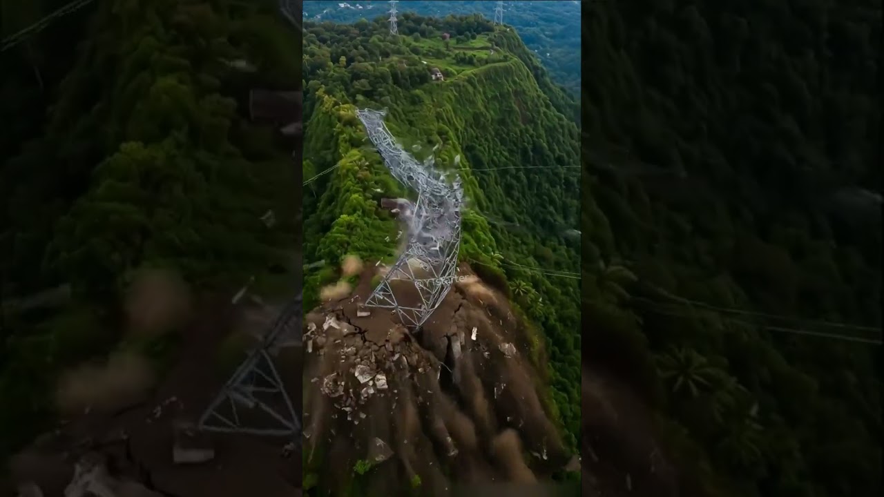 Detik-detik Menara Listrik Roboh akibat longsor! #shorts