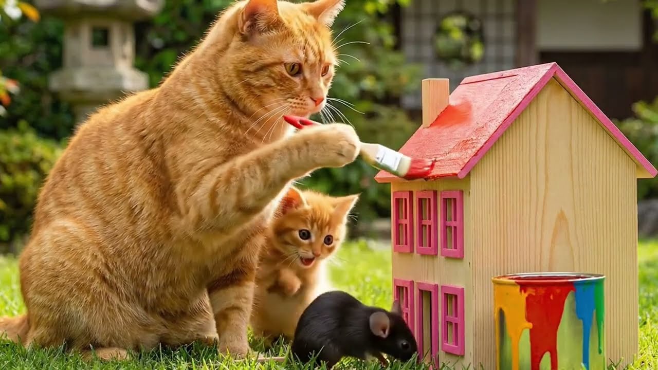 From Dream to Adventure Mama Cat Takes Kitten to a Magical Stream Bath 💦