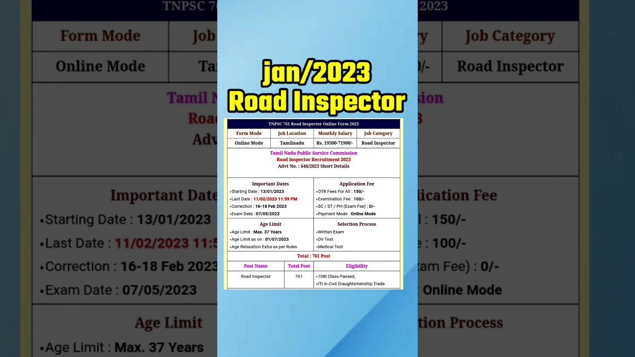 TNPSC Road inspector notification 2023 || #latest #shorts #viral