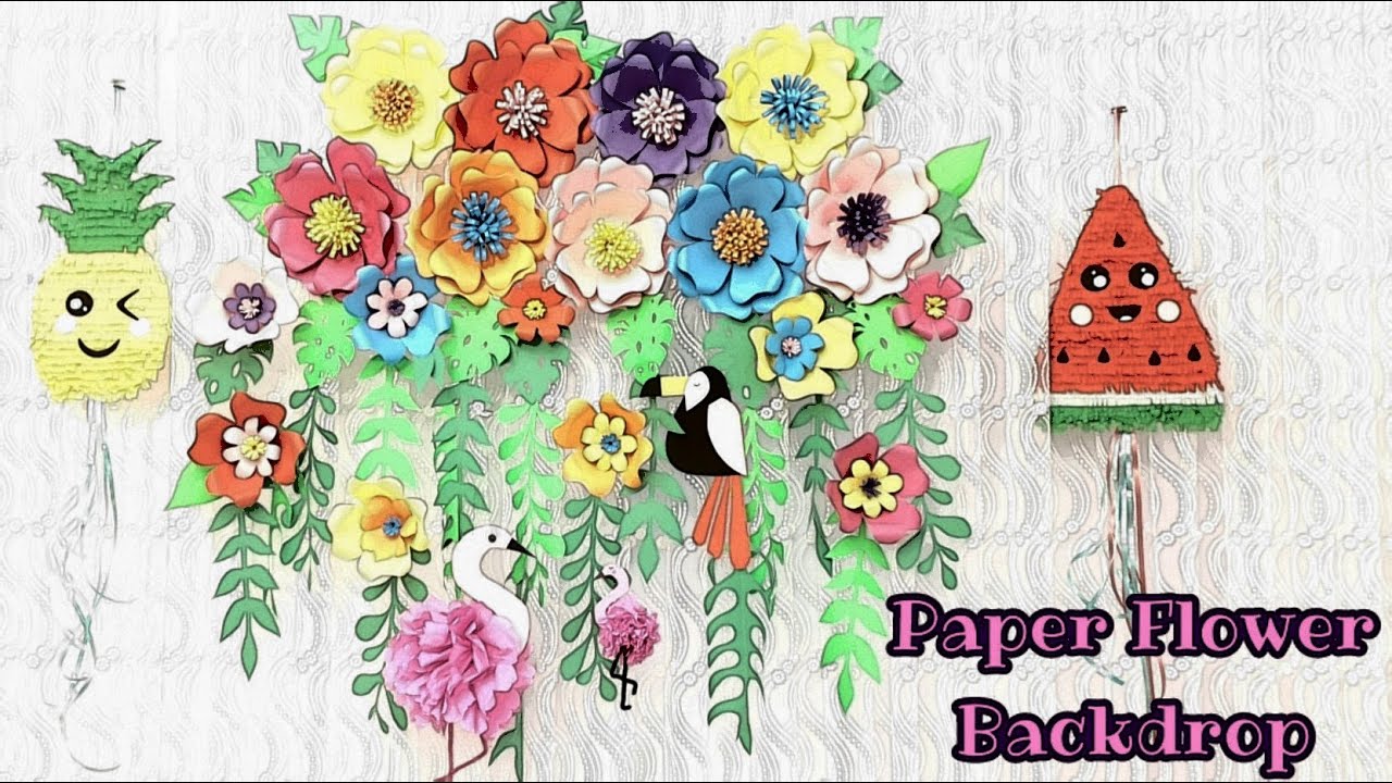 DIY Paper Flower Backdrop/Hawaii Paper Decoration زينة العيد ولكل المناسبات/ طريقة صنع وردة من الورق