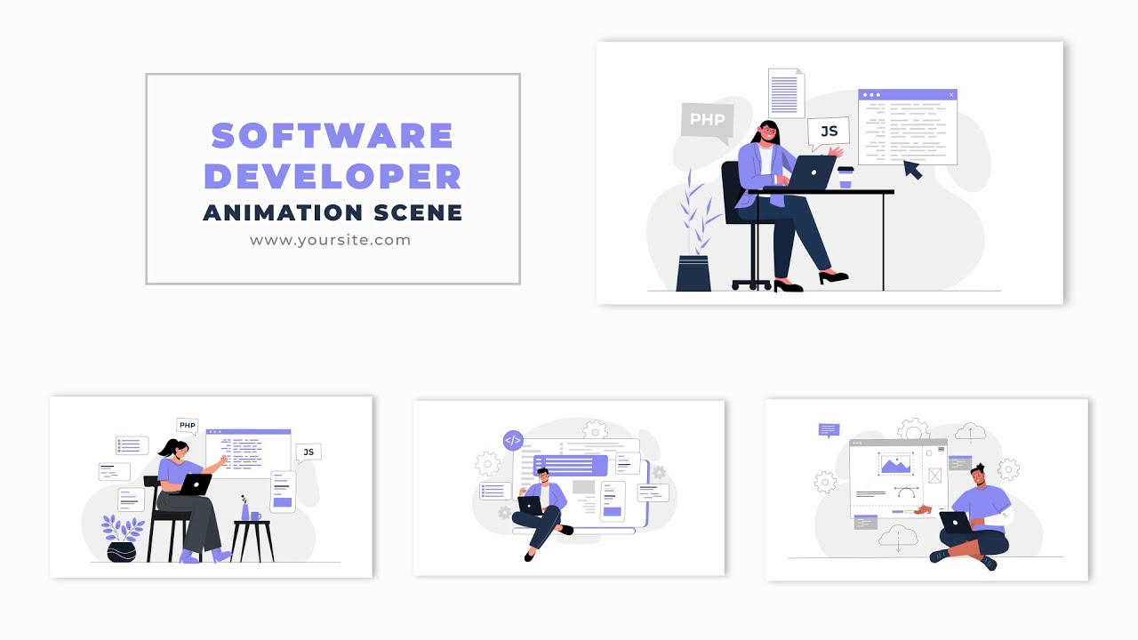 Software Developer Flat Character Animation Scene After Effects Template